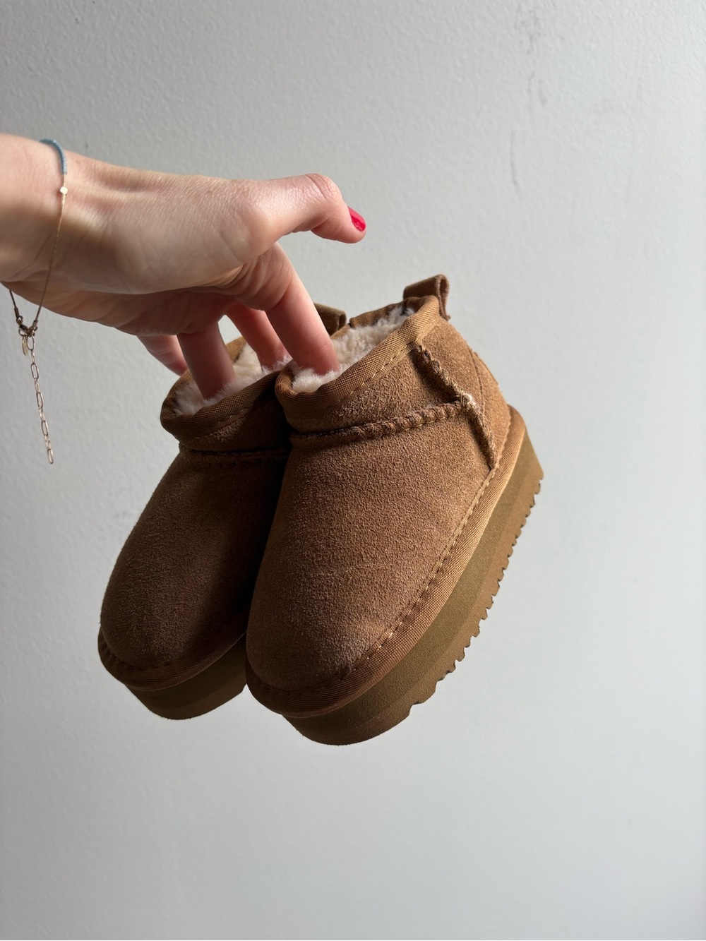 UGG Kids Chestnut Brown Suede Shearling Slip-On Boots